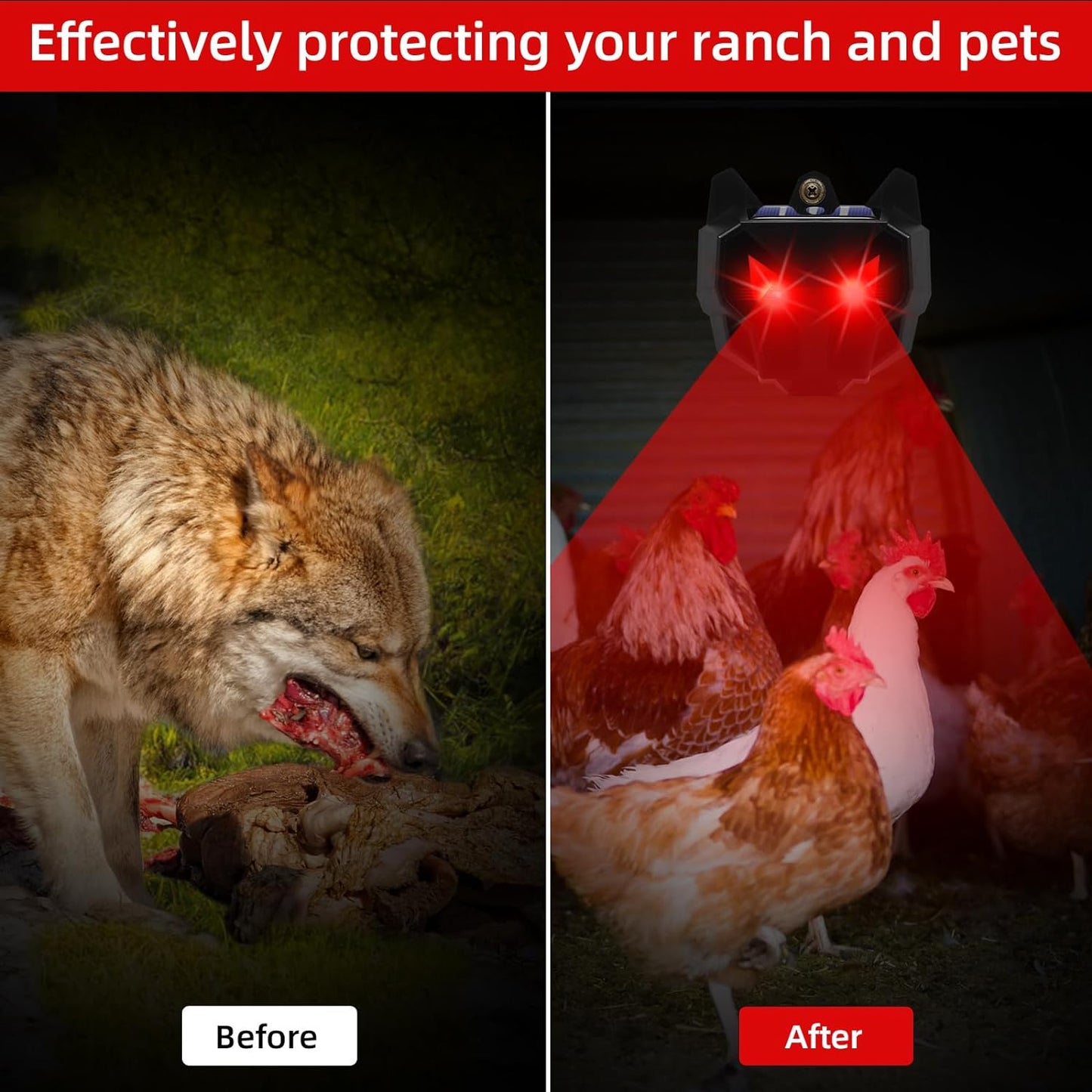 4 Pack Solar Animal Repeller with Red LED Lights Outdoor Night Guard Animal Predator Repellent