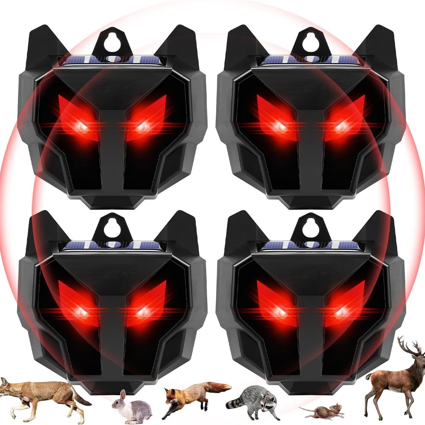 4 Pack Solar Animal Repeller with Red LED Lights Outdoor Night Guard Animal Predator Repellent