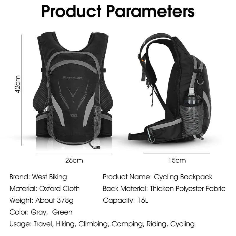 WEST BIKING 16L Cycling Backpack Waterproof Ultralight Bicycle Bag Outdoor Hydration Backpack