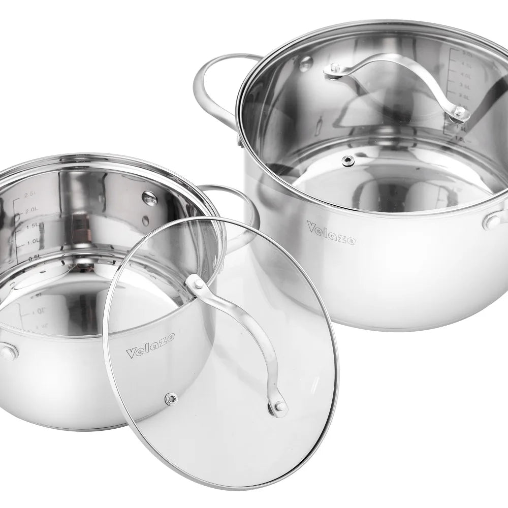 Velaze Cookware Set Kitchen Stainless Steel 9-Piece Cooking Pot Set,Induction Safe,Non Stick