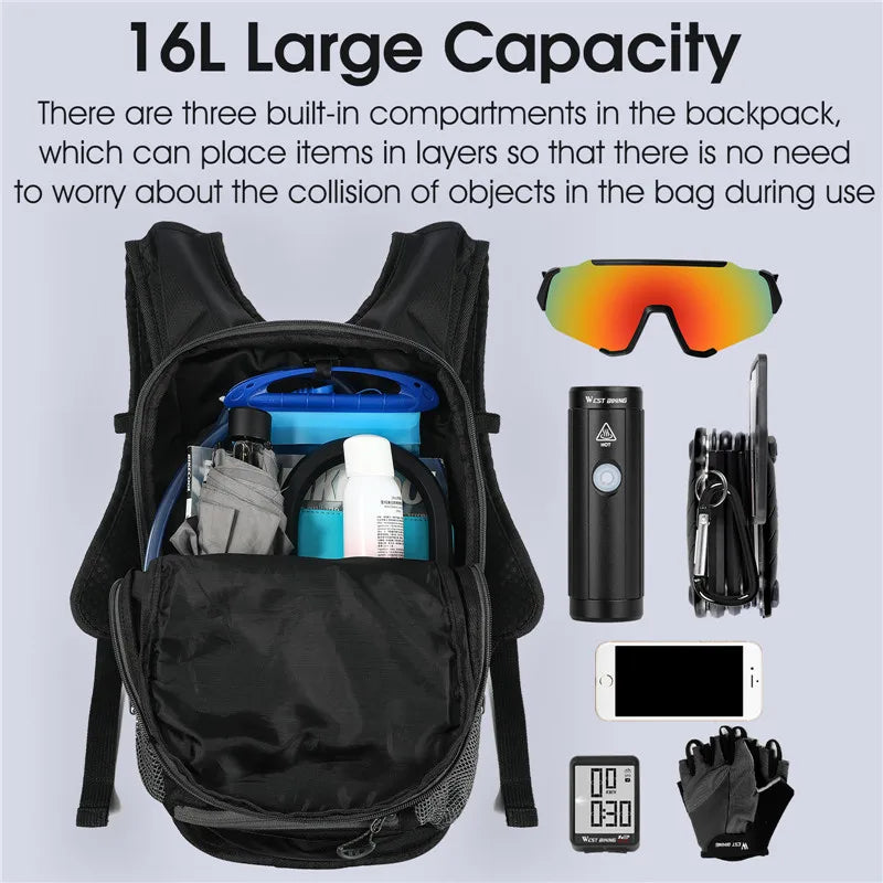 WEST BIKING 16L Cycling Backpack Waterproof Ultralight Bicycle Bag Outdoor Hydration Backpack