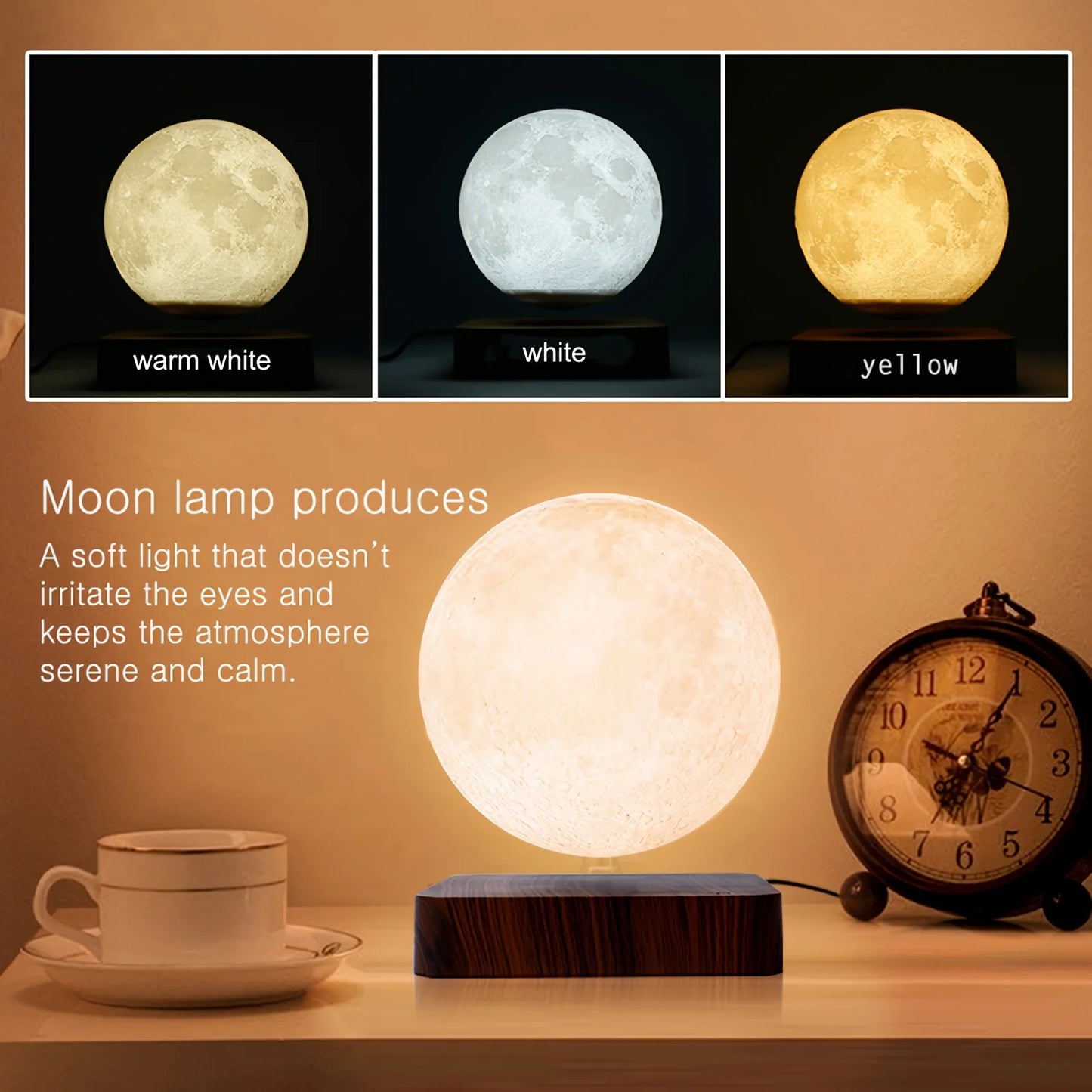 Levitating Moon Table Lamp, Magnetic Floating Night Light With 3 Lighting Modes