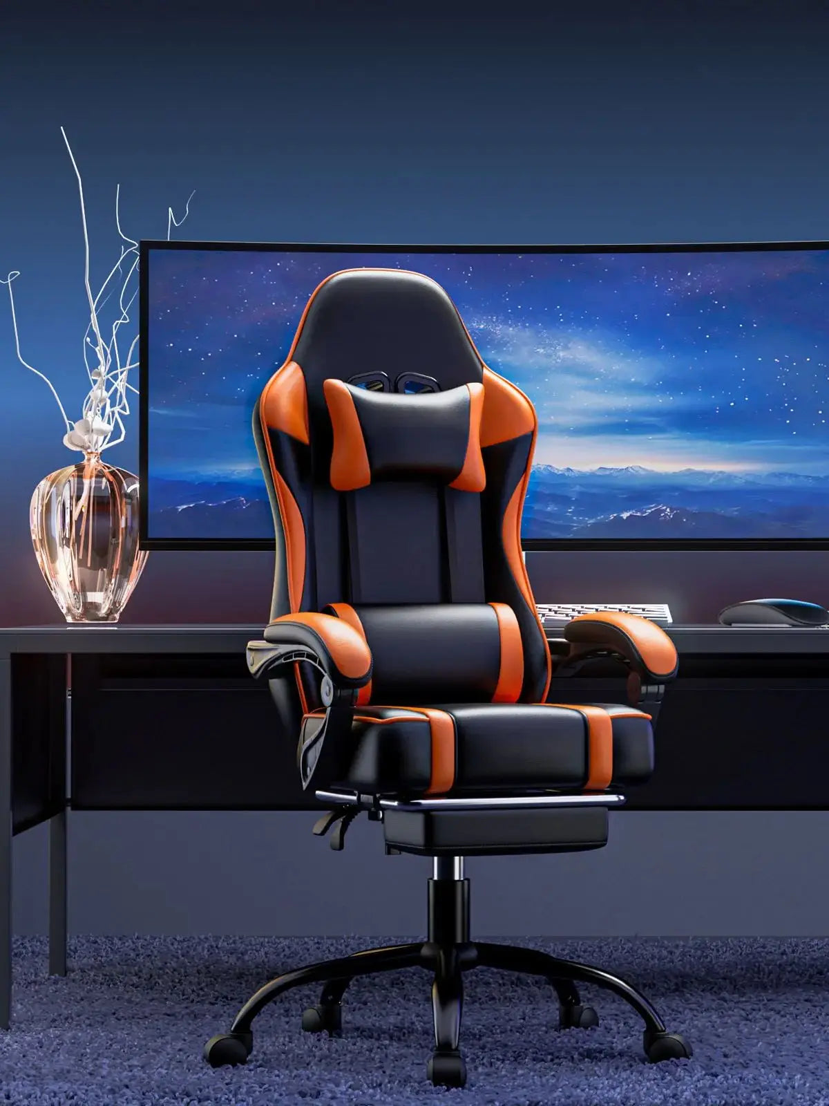 Gaming Chair with Footrest, PU Leather Video Game Chairs for Adults, Reclining Gamer Chair Office