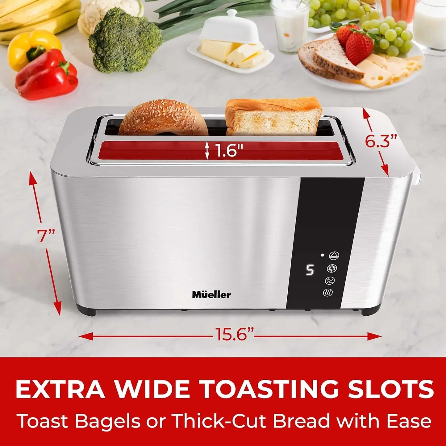 NEW UltraToast Full Stainless Steel Toaster 4Slice Long Extra-Wide Slots with Removable Tray