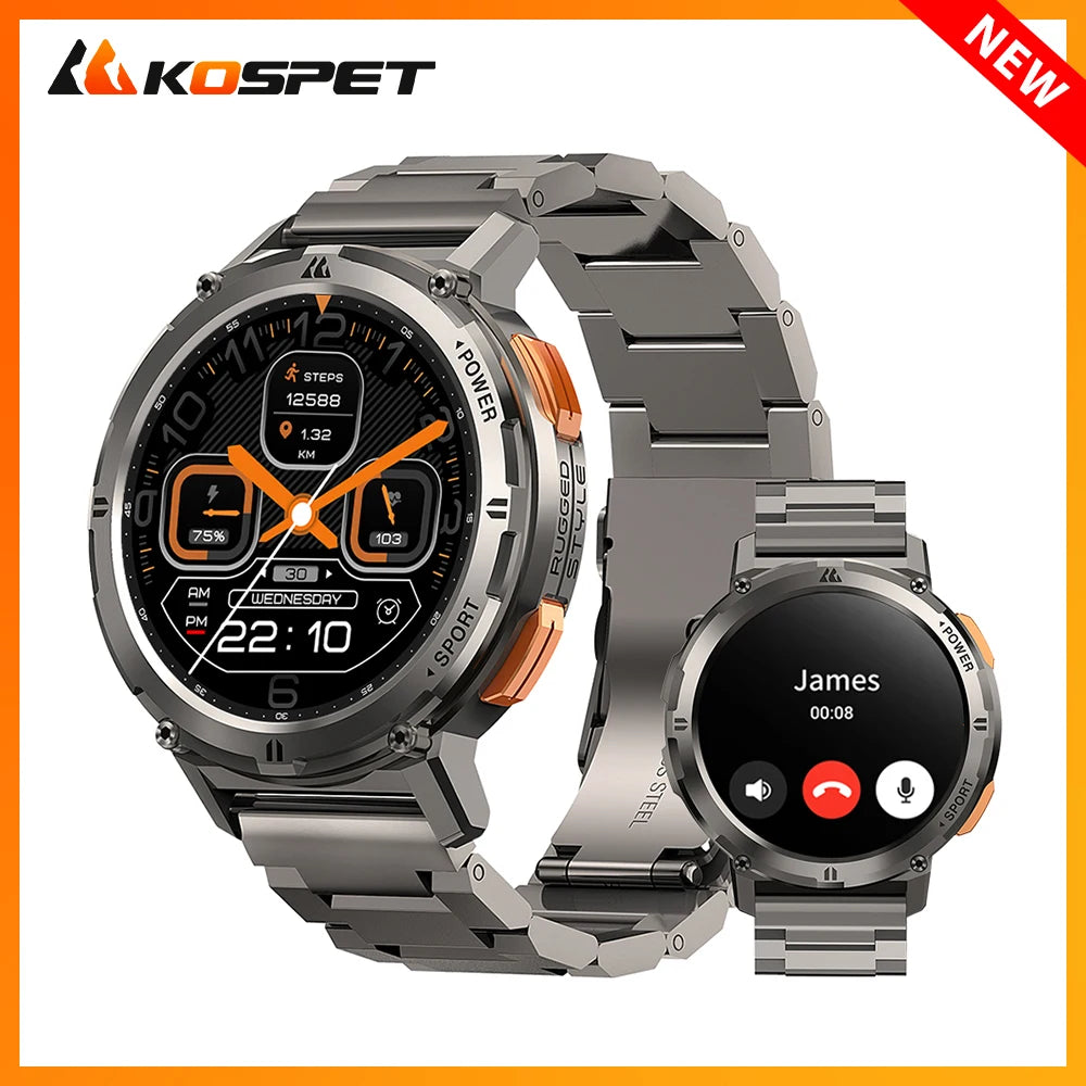 2024 KOSPET TANK T2 Smartwatch Bluetooth Call AMOLED AOD Men's Watch 5ATM Waterproof