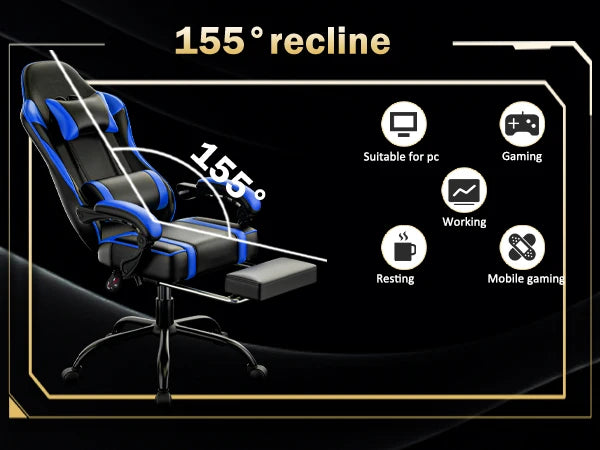 Gaming Chair with Footrest, PU Leather Video Game Chairs for Adults, Reclining Gamer Chair Office