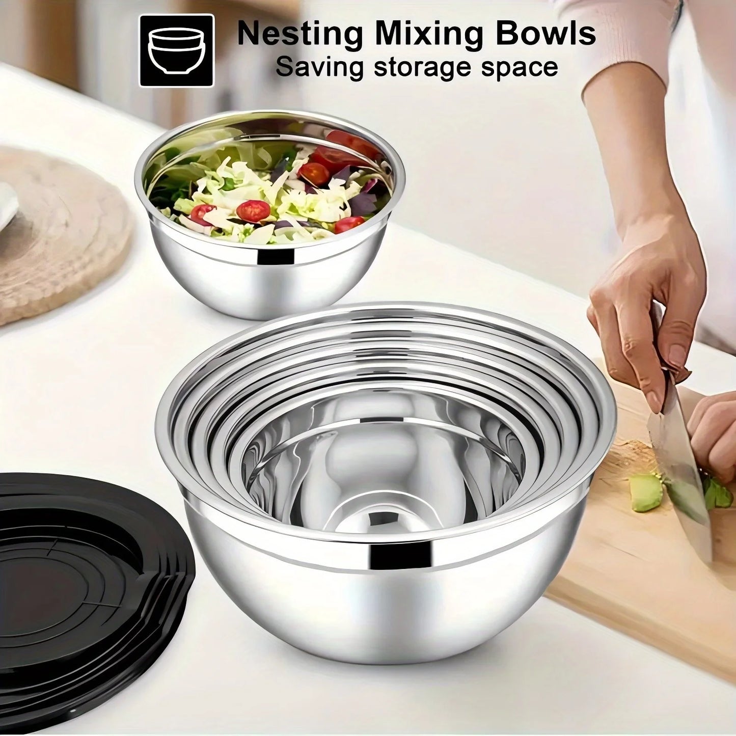 17pcs, Stainless Steel Mixing Bowl Set Mixing Bowls With Lids Grater Attachment