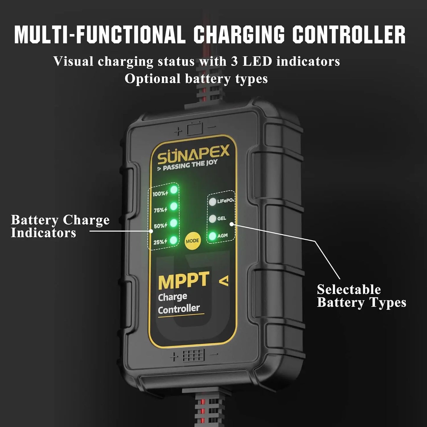 Sunapex 50W Flexible Solar Panel With Mppt Charge Controller, Solar Battery Charger Maintainer