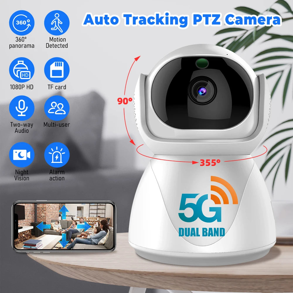 5G Indoor Wifi Camera HD 360° dual-frequency Surveillance Security Camera Night Vision Auto Tracking