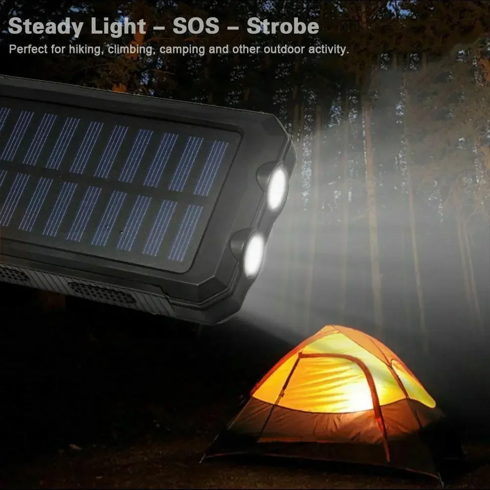 Solar 80000mAh Power Bank Outdoor Waterproof Spare Battery External Dual USB Powerbank