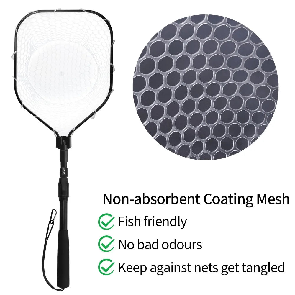 Fly Fishing Landing Net Soft Rubber Mesh Catch Release Fish Net Lightweight Portable Landing Net