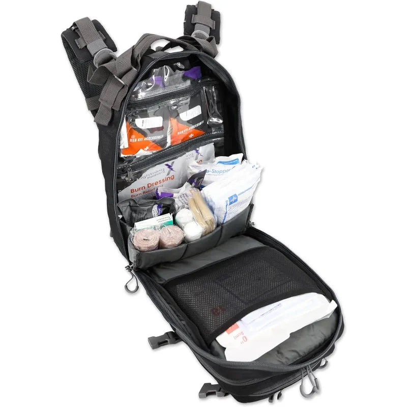 Stocked EMS/EMT Trauma & Bleeding First Aid Responder Medical Backpack + Kit - Black/Grey