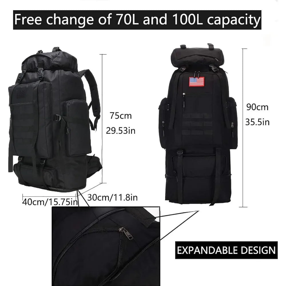 Hiking Backpack for Men 70L/100L, Camping Backpack Military Rucksack  3 Days Assault Pack