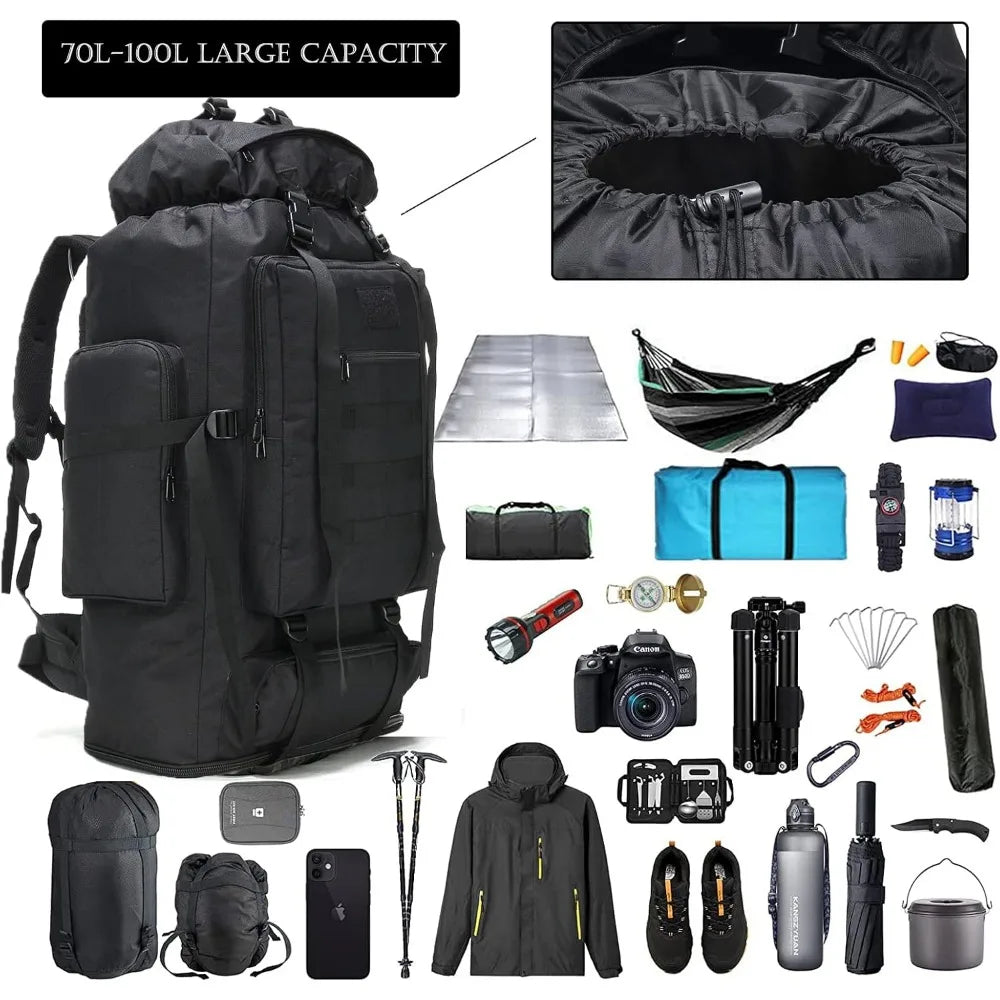 Hiking Backpack for Men 70L/100L, Camping Backpack Military Rucksack  3 Days Assault Pack