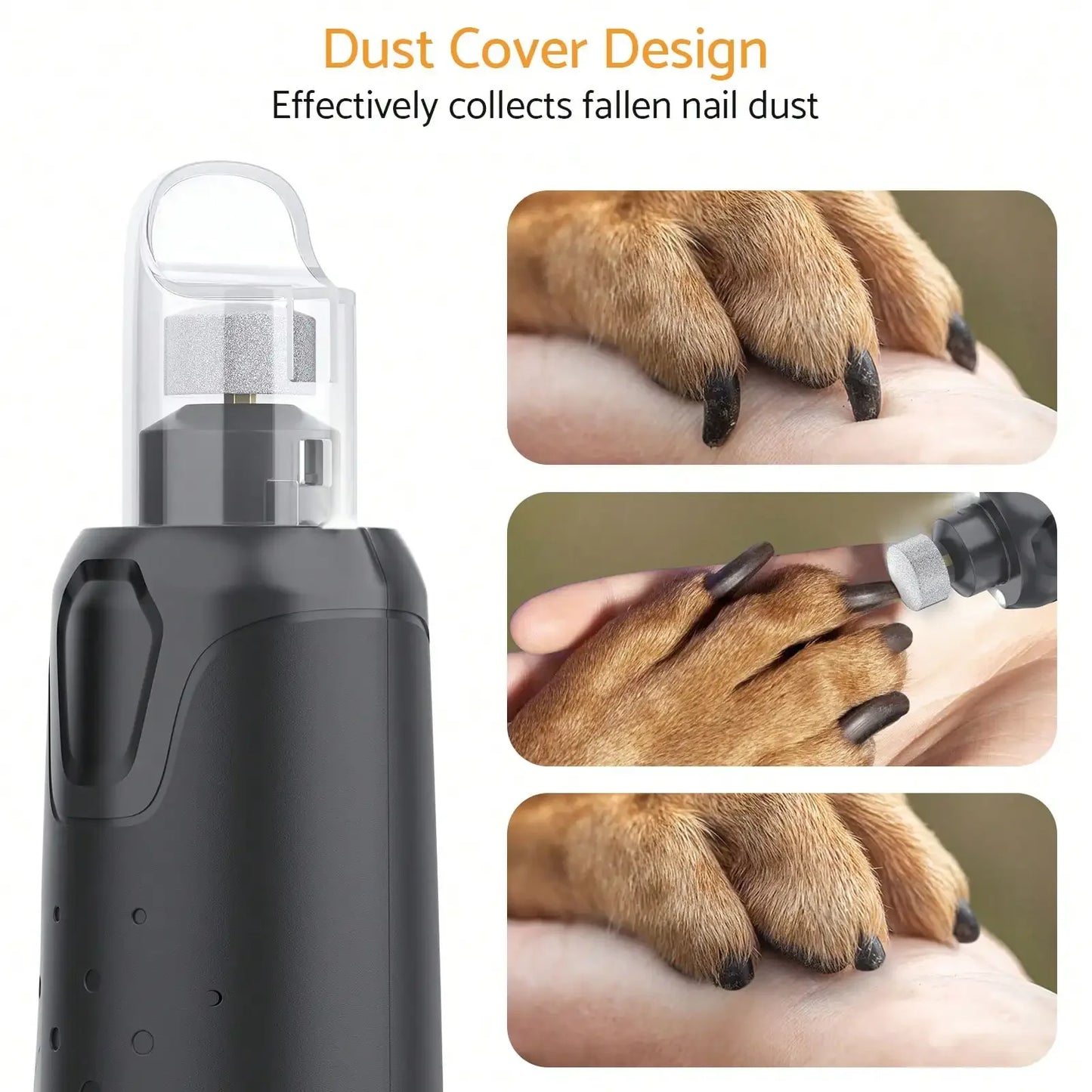 Pet Dog Nail Grinders Quiet 6 Speed USB Rechargeable Electric Dog Nail Trimmer with 2 LED Lights