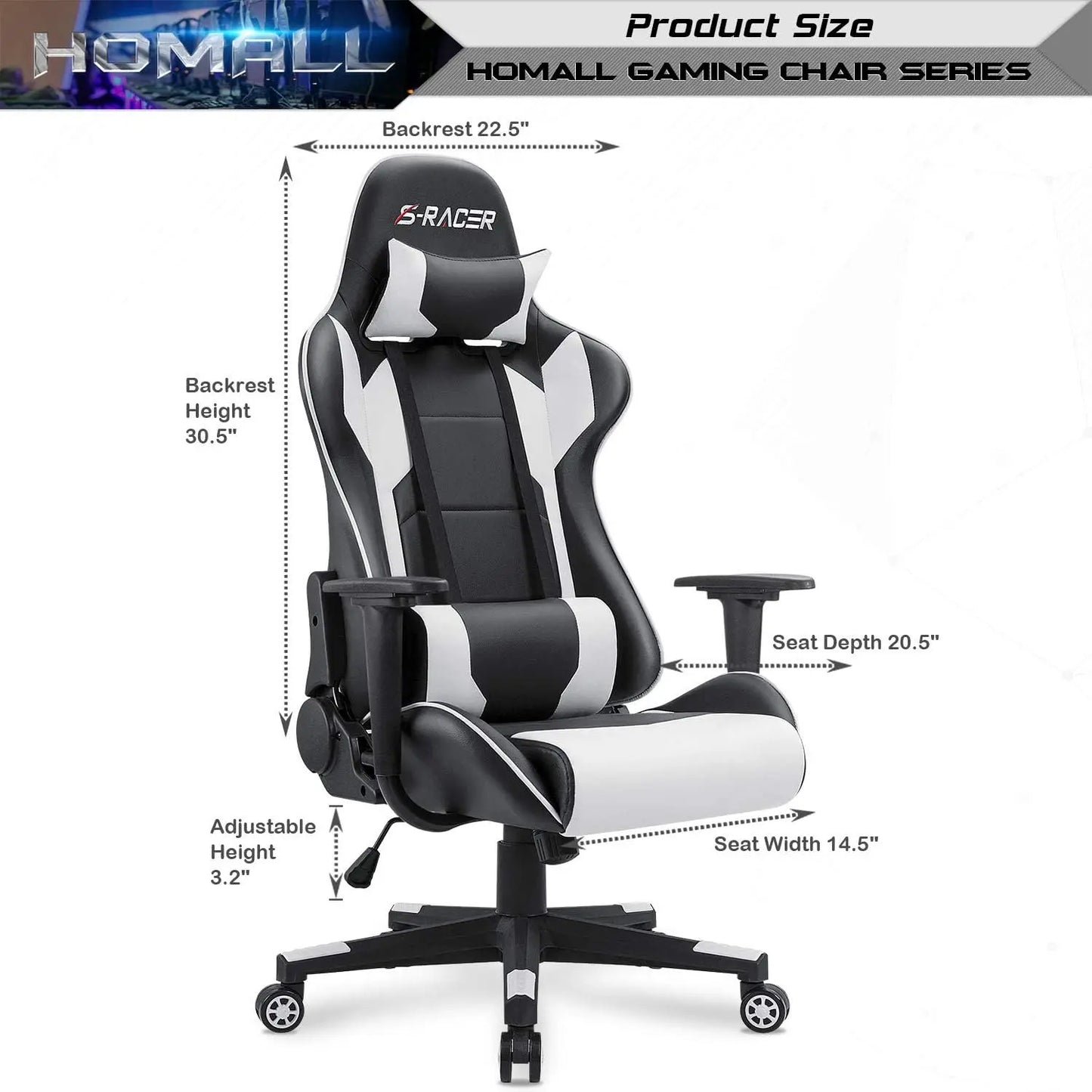 Gaming Chair, Office Chair High Back Computer Leather Desk Chair Racing Executive Ergonomic