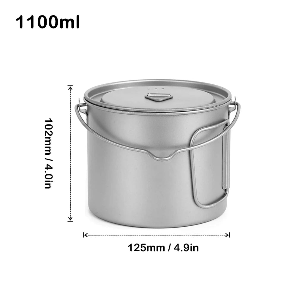 1100ml Titanium Pot Ultralight Portable Hanging Pot with Lid and Foldable Handle