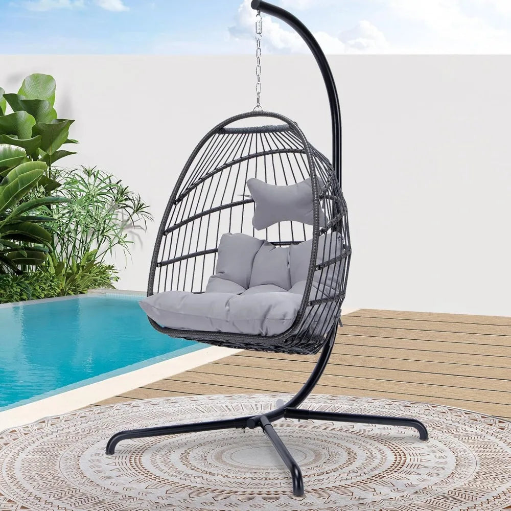 Egg Chair Luxury Outdoor Patio Wicker Hanging with Water Resistant Cushions for Patio