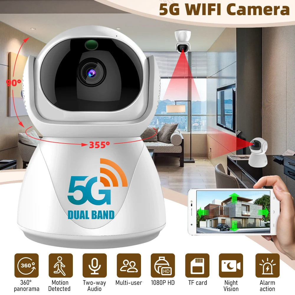 5G Indoor Wifi Camera HD 360° dual-frequency Surveillance Security Camera Night Vision Auto Tracking