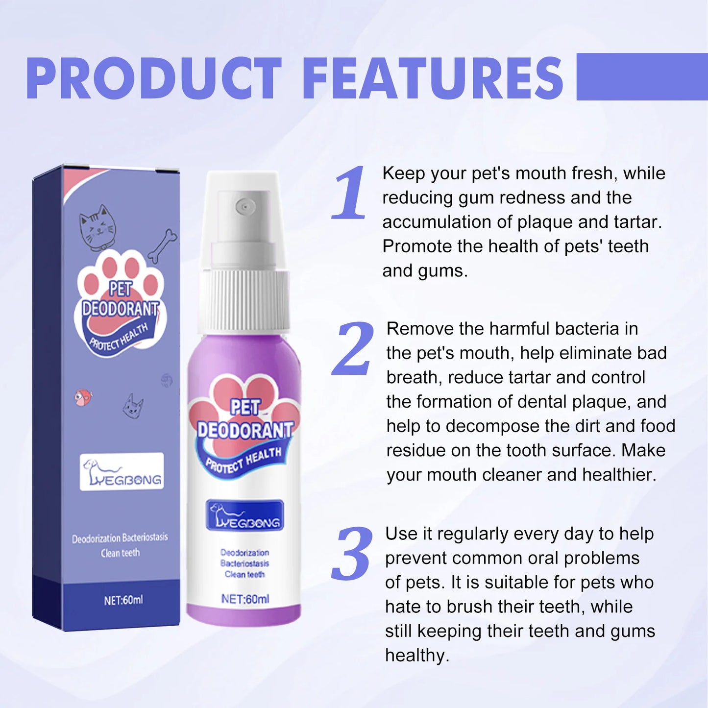 Pet Teeth Cleaning Spray Dog Cat Teeth Calculus Stain Remover Deodorant Kitten Halitosis Bad Breath Treatment Pet Oral Care Tool