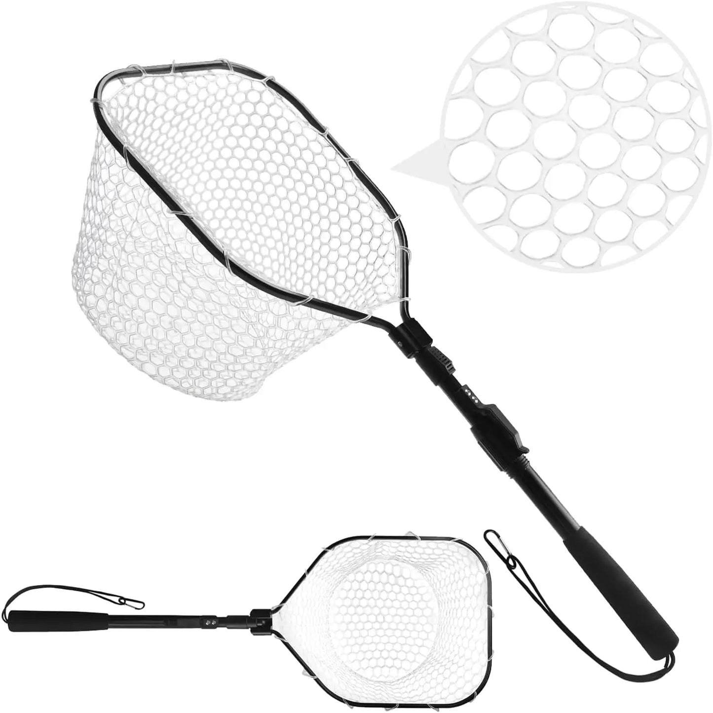 Fly Fishing Landing Net Soft Rubber Mesh Catch Release Fish Net Lightweight Portable Landing Net