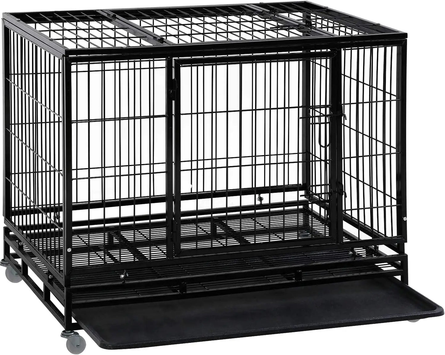 Dog Crate Cage for Large Dogs 48 Inches Dog Kennel Plastic Tray Double Doors & Locks Design