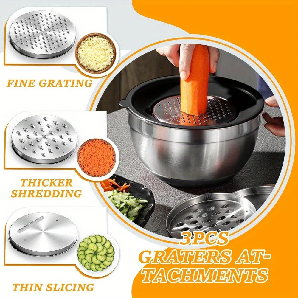 17pcs, Stainless Steel Mixing Bowl Set Mixing Bowls With Lids Grater Attachment