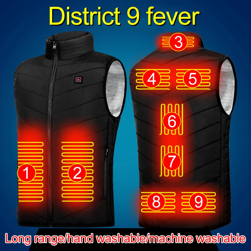 9 Heated Vest Zones Electric Heated Jackets Men Women Sportswear Heated Coat Graphene