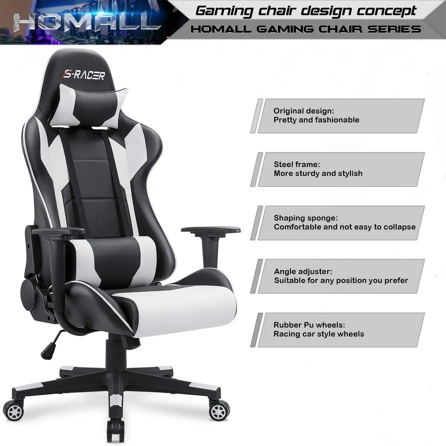 Gaming Chair, Office Chair High Back Computer Leather Desk Chair Racing Executive Ergonomic