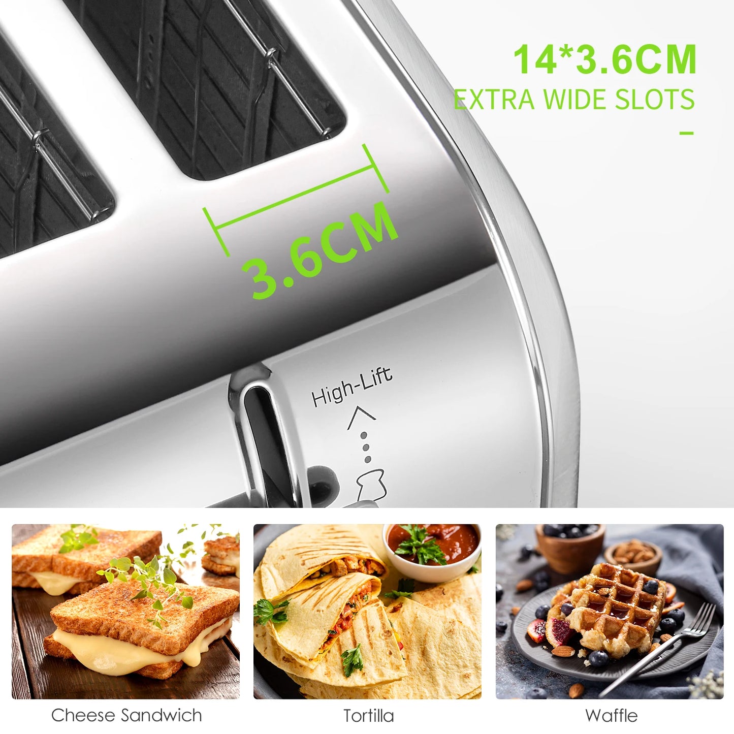 Toaster 4 Slice, Extra Wide Slots, Stainless Steel with High Lift Lever, Bagel and Muffin Function