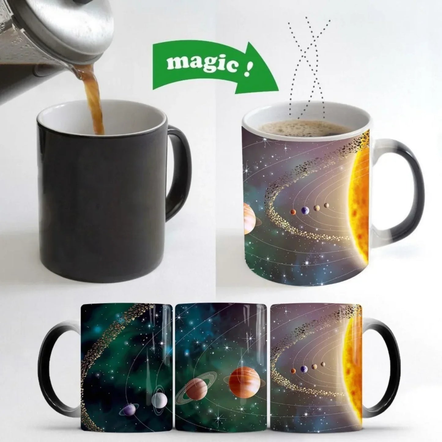 1pc Solar System Color Changing Coffee Mug Ceramic Coffee Cup Planets Heat Sensitive Water Cup