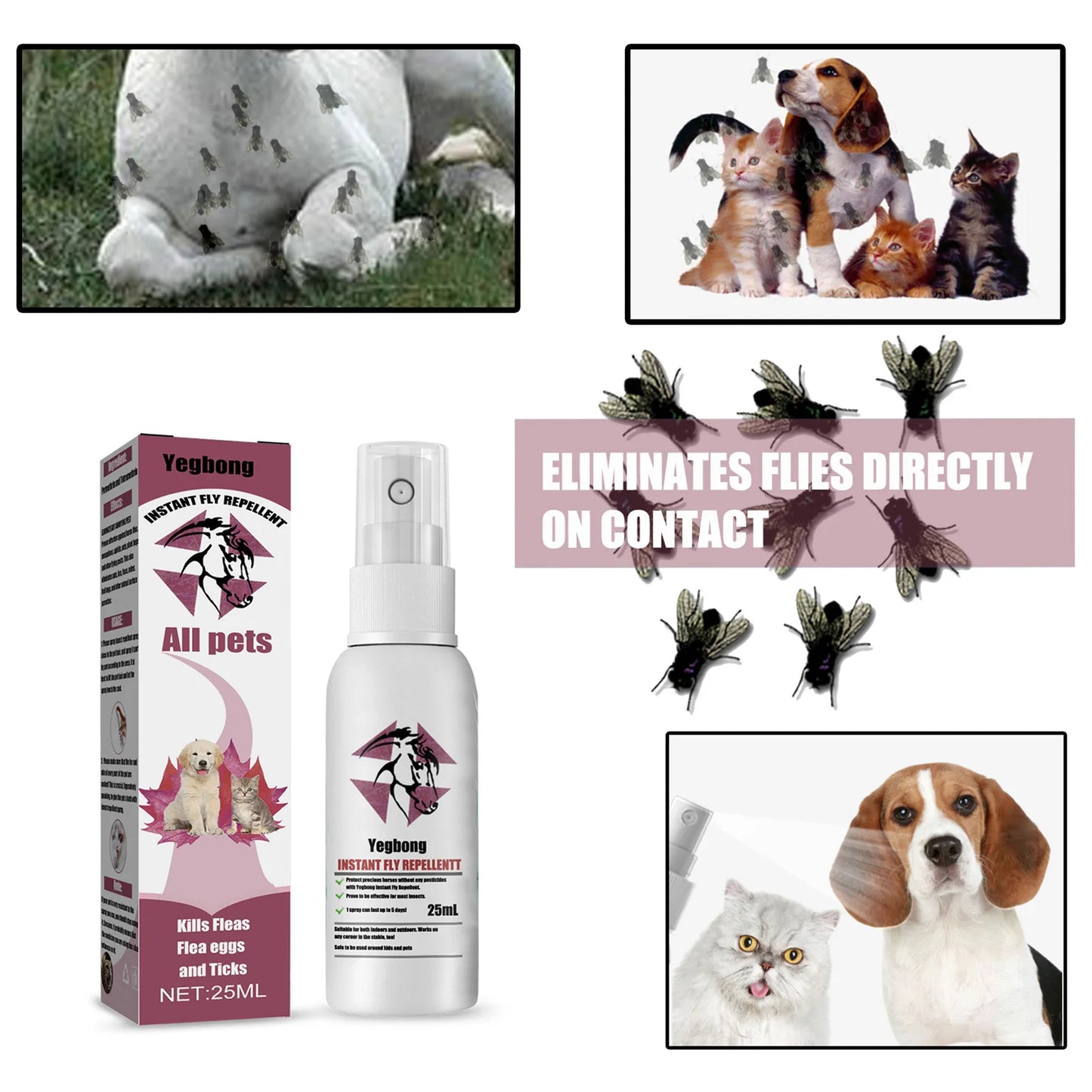 Pet Skin Spray Fleas Tick And Mosquitoes Spray For Dogs Cats And Home Fleas Eliminator Control Prevention Treatments Protect