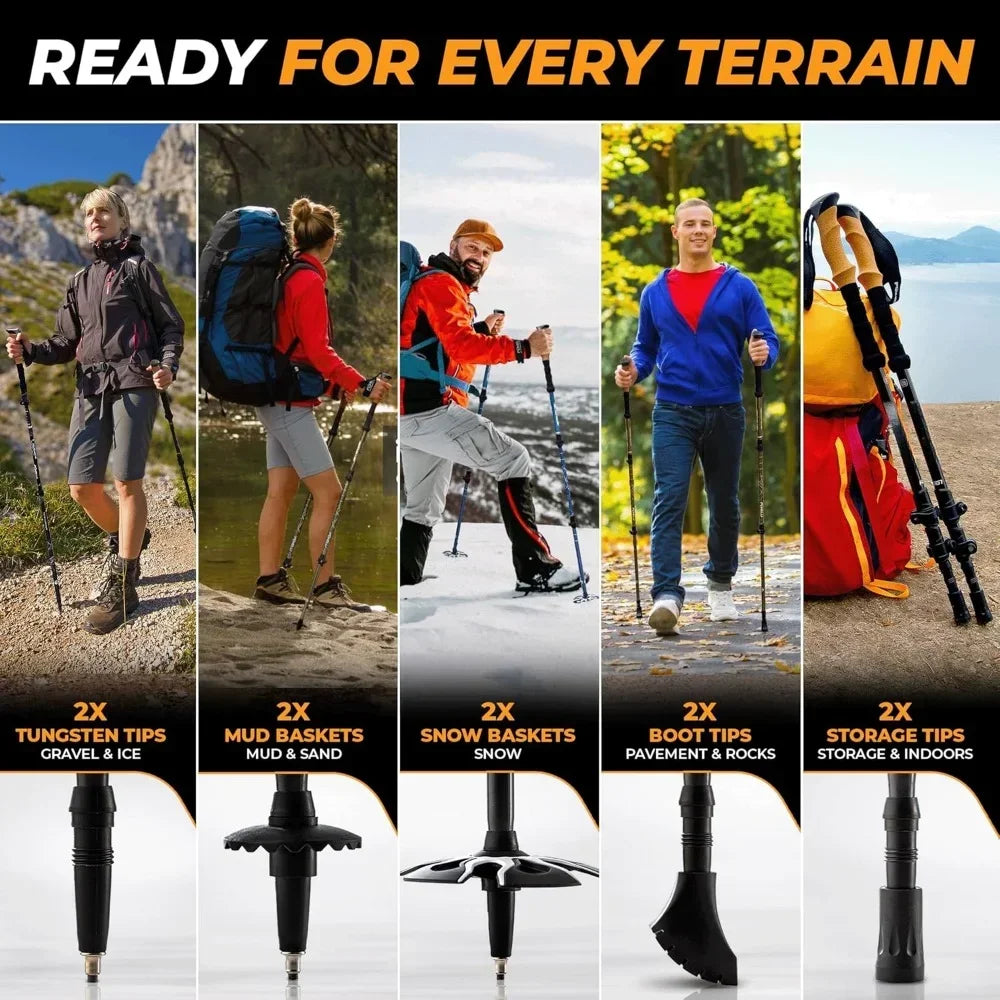 Carbon Fiber Trekking Poles Lightweight Collapsible  Shock-Absorbent Walking Sticks