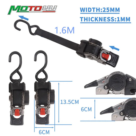 MOTO4U Bolt on Retractable Ratchet Straps Coated S Hook Stainless Steel Auto Retract Ratchet Straps