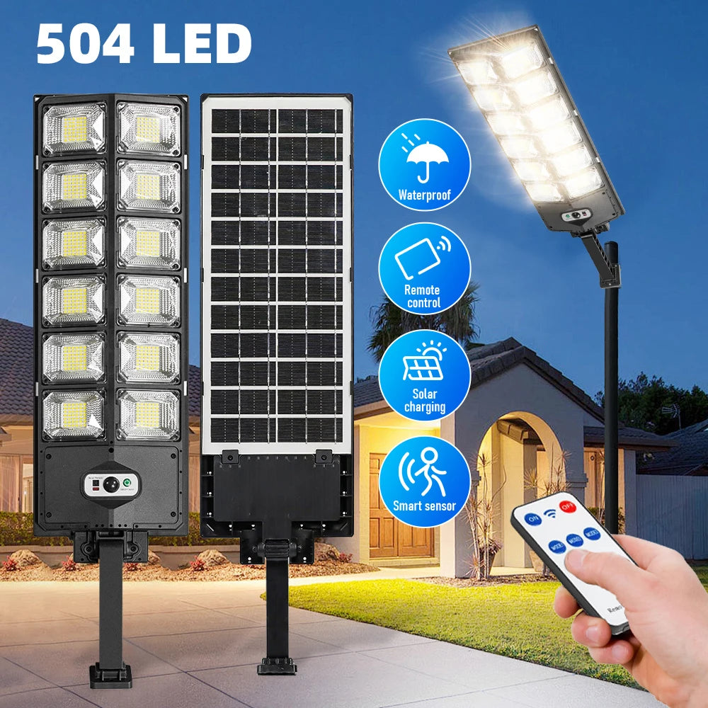 504 LED Powerful Solar Lights Outdoor Motion Sensor External Waterproof Street Light