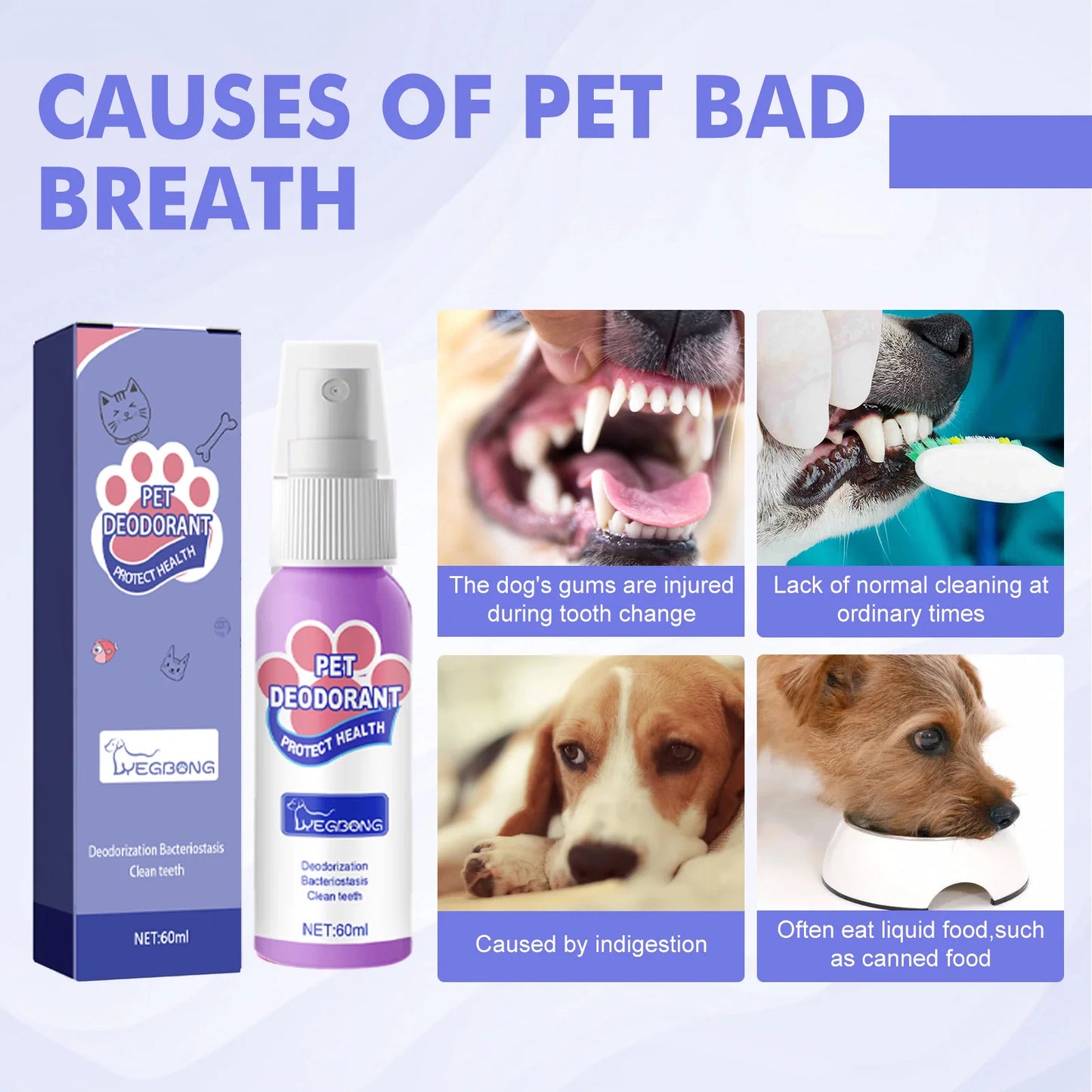 Pet Teeth Cleaning Spray Dog Cat Teeth Calculus Stain Remover Deodorant Kitten Halitosis Bad Breath Treatment Pet Oral Care Tool