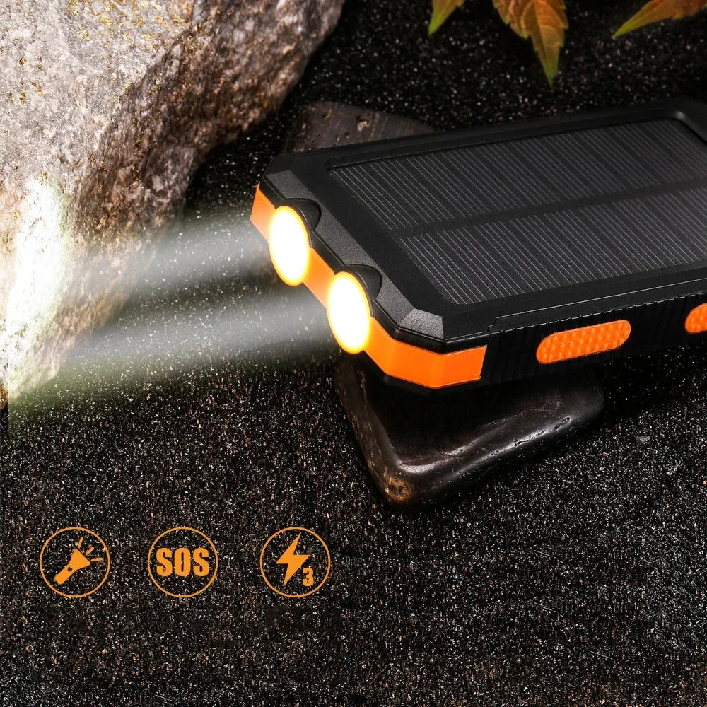 Solar 80000mAh Power Bank Outdoor Waterproof Spare Battery External Dual USB Powerbank