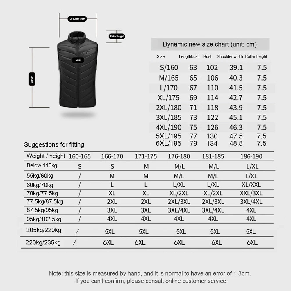 9 Heated Vest Zones Electric Heated Jackets Men Women Sportswear Heated Coat Graphene