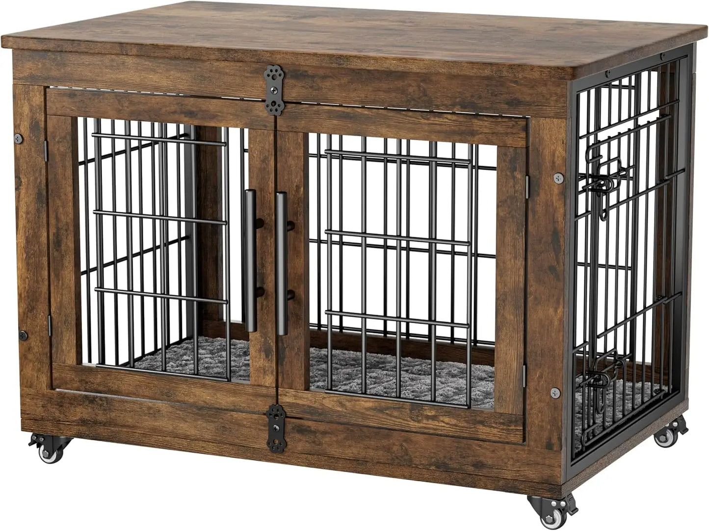 Dog Crate Furniture with Cushion,Heavy Duty Dog Cage End Table with Wheels, Dog House Indoor