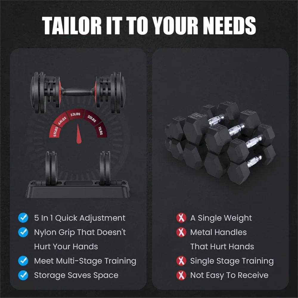 Adjustable Dumbbell 55LB Single Dumbbell 5 Weight Options Dumbbell Anti-Slip Metal Handle