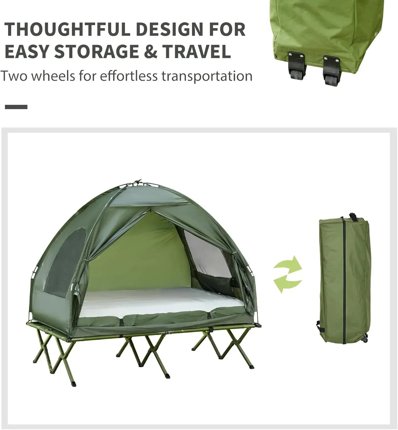 2 Person Camping Cot with Tent, Bedspread and Thick Air Mattress, 4-in-1 Elevated Camping Bed Tent