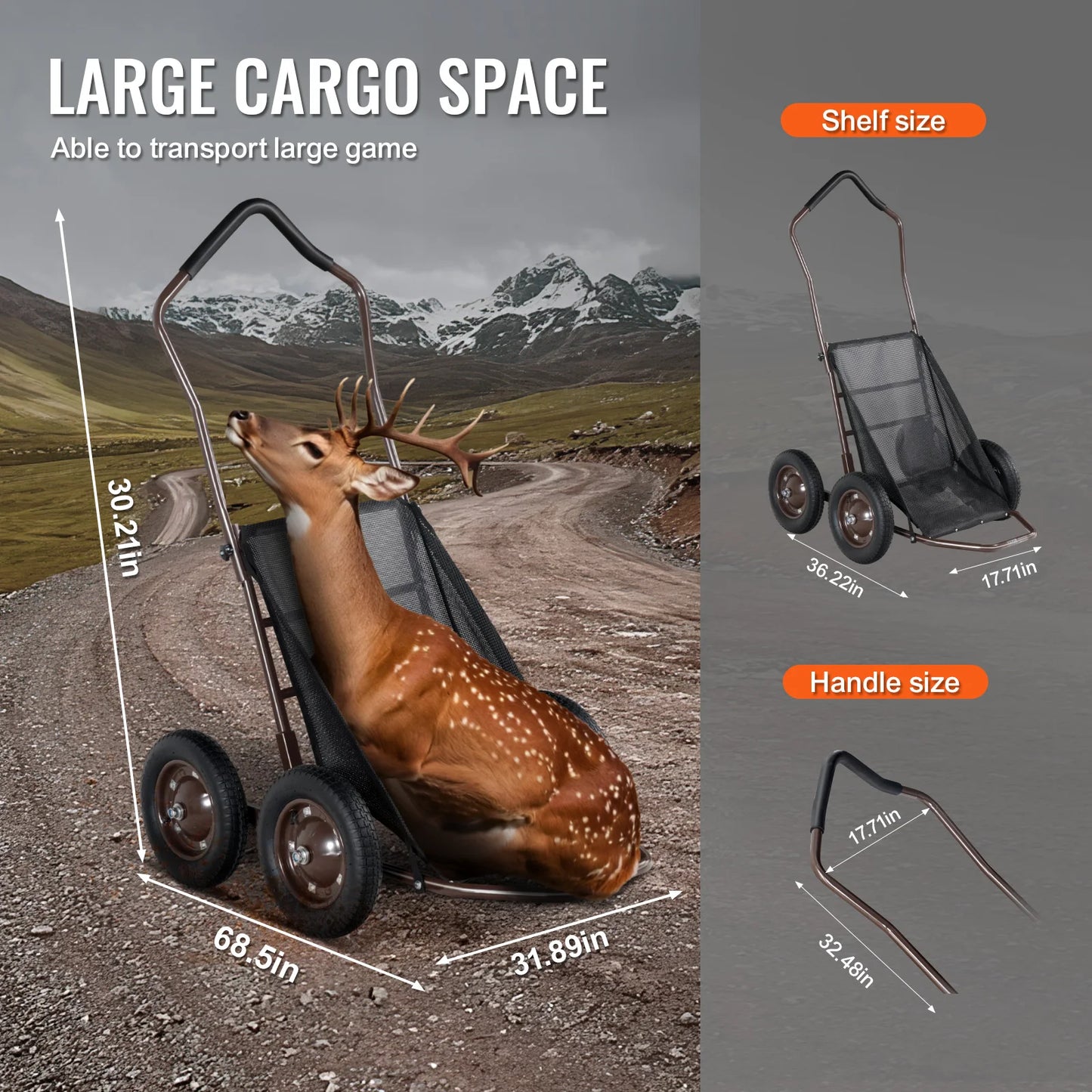 VEVOR Deer Cart 500 LBS Folding Game Cart Deer Cart Game Hauler Heavy-Duty Game Utility Gear Dolly