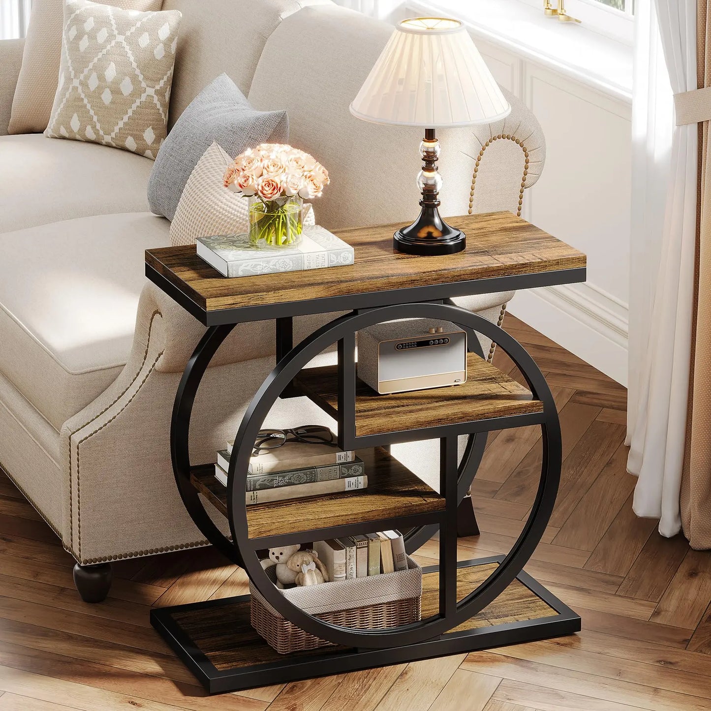 Tribesigns End Table for Living Room, 4-Tier Narrow Side Table with Storage Shelves