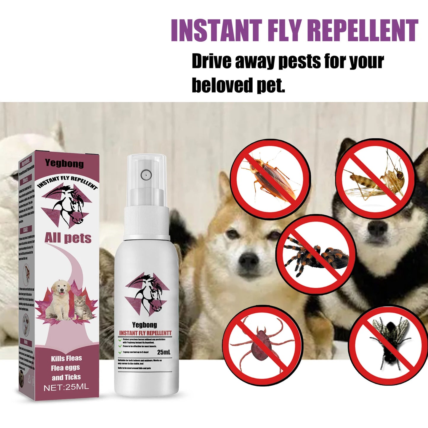 Pet Skin Spray Fleas Tick And Mosquitoes Spray For Dogs Cats And Home Fleas Eliminator Control Prevention Treatments Protect