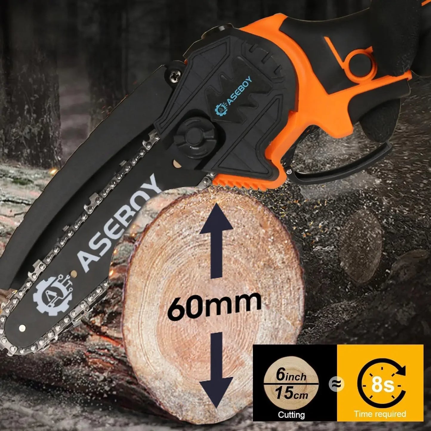 Mini Chainsaw, Brushless Cordless Chainsaw with 2 Batteries 6 Inch Handheld Chainsaw