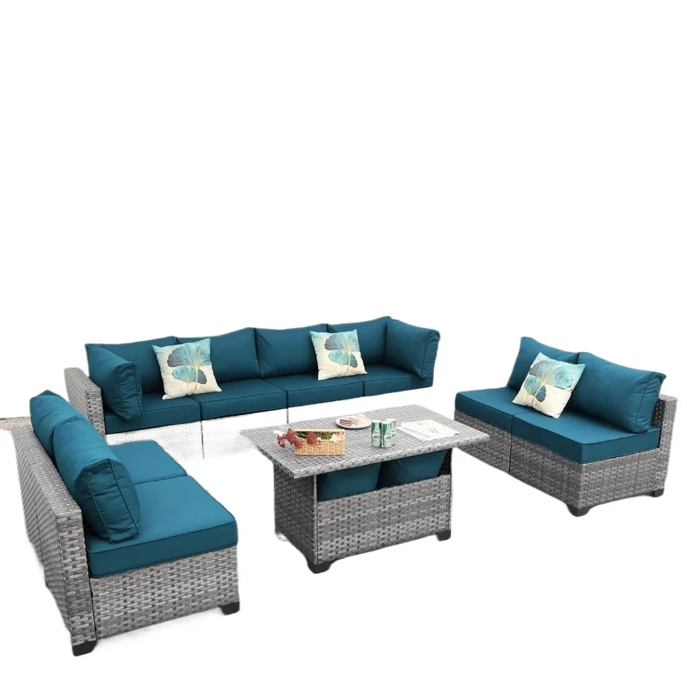 Patio Furniture Sectional Sofa Set9Pieces Outdoor Wicker Furniture Couch Large-size Storage Table