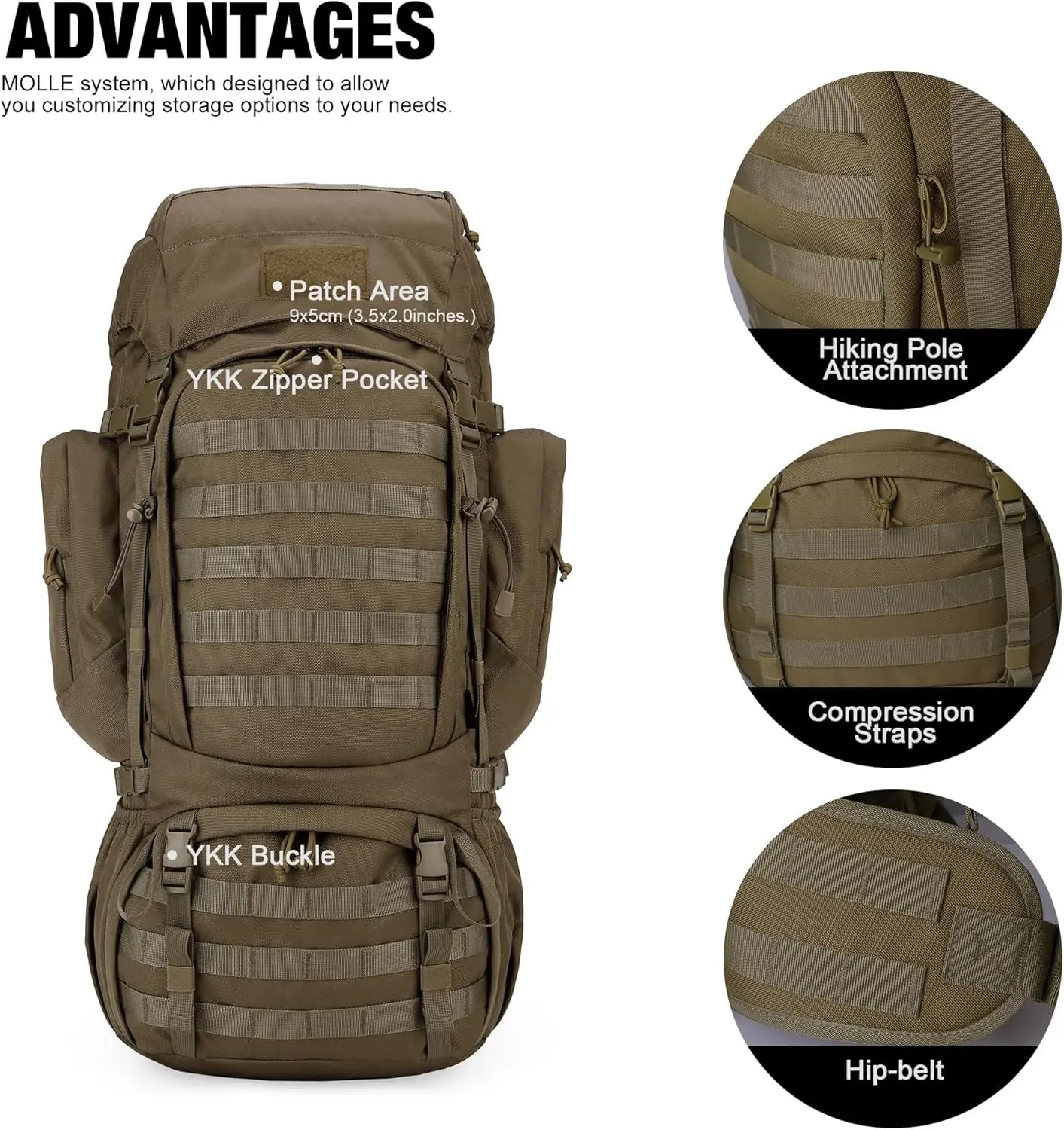 Military Internal Frame Backpack for Hiking,Camping,Hunting,Rucksack Backpack with Rain Cover