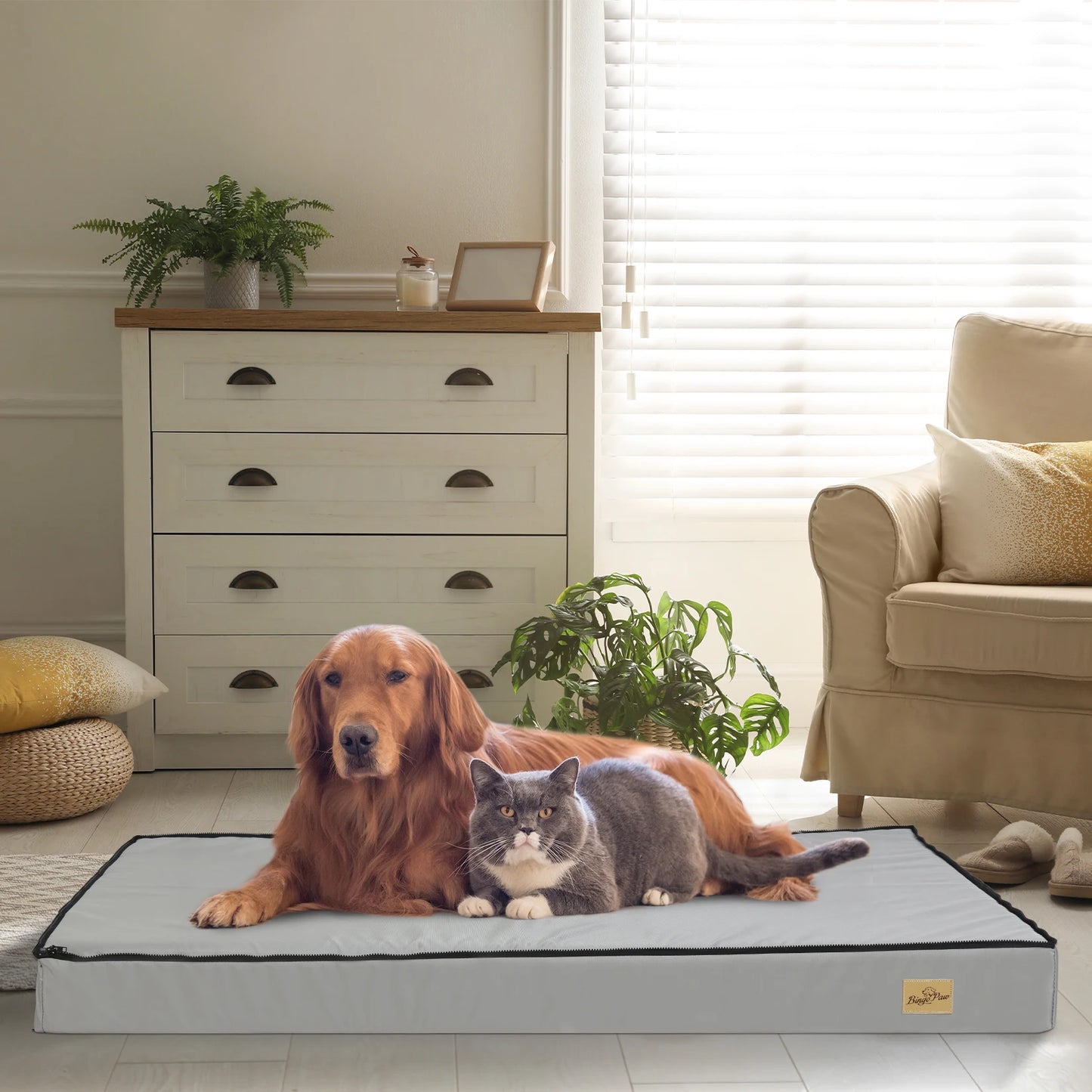 L XL 2XL 3XL Dog Bed Gray Orthopedic Pet Calming Bed Soft Sponge Foam, Mat with Removable Cover