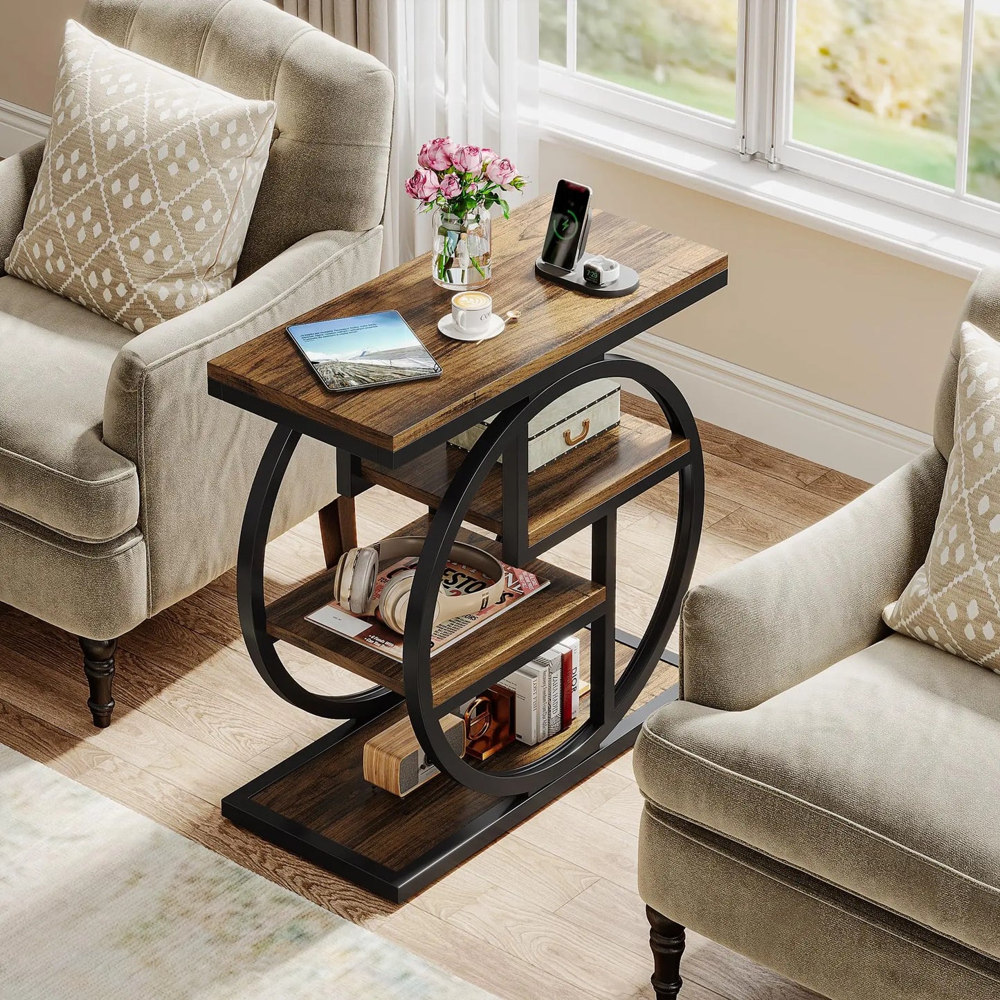 Tribesigns End Table for Living Room, 4-Tier Narrow Side Table with Storage Shelves