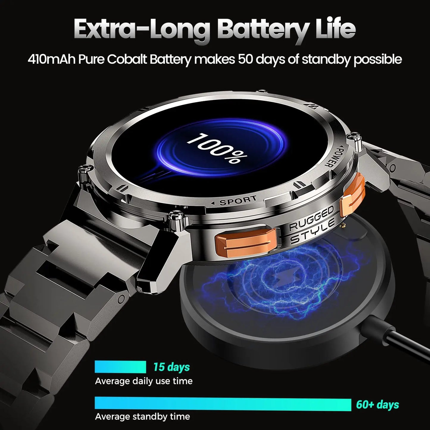 2024 KOSPET TANK T2 Smartwatch Bluetooth Call AMOLED AOD Men's Watch 5ATM Waterproof